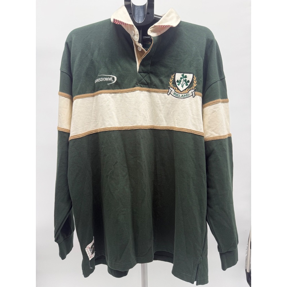 Lansdowne Ireland Rugby Shirt Mens XXL Green Long Sleeve Cotton Polo Heritage